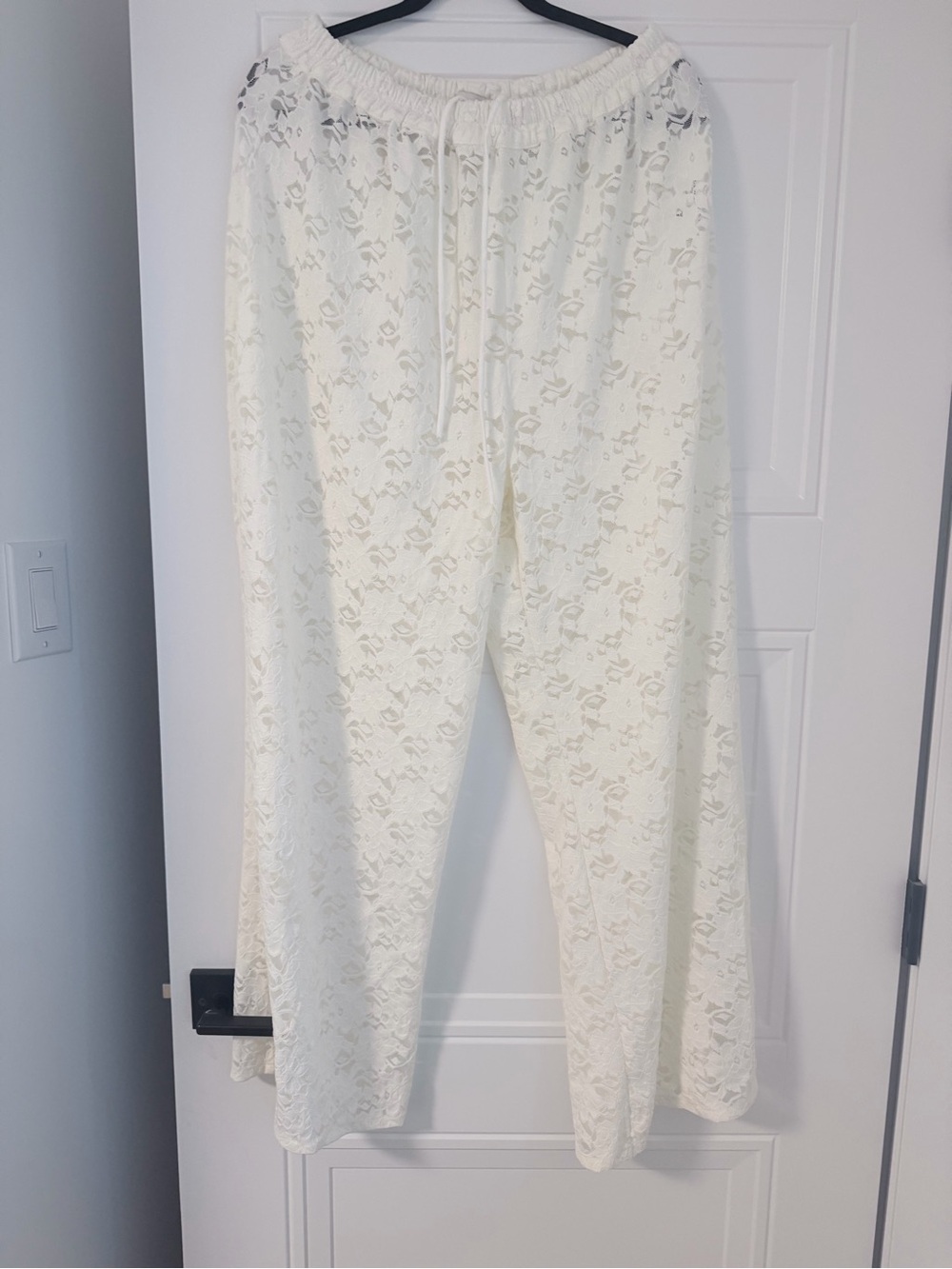 DISSH Sheer Floral Lace Lounge Pants in Ivory White